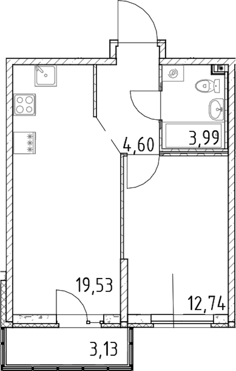 1-комнатная квартира 40.86 м², 20/23 эт., ЖК «Город Первых»